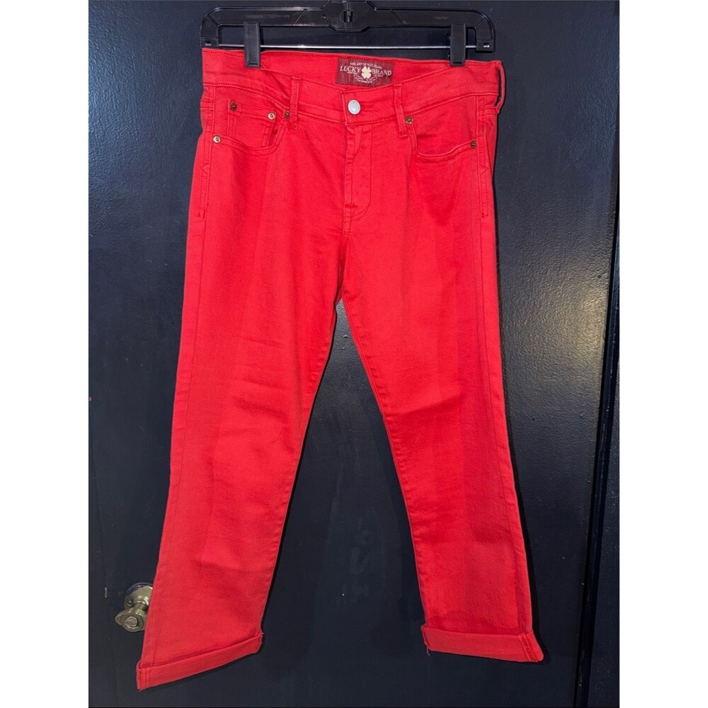 Lucky Brand soft, comfy, casual Orange/red Sweet N Crop jeans. Sz 4/27.